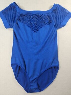 Just One Cut-Out Royal Blue Mesh Short Sleeve Bodysuit Leotard Size 2X/3X